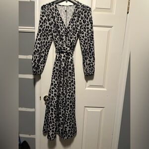 HALARA Black and Silver  Animal Print Long Sleeve Dress